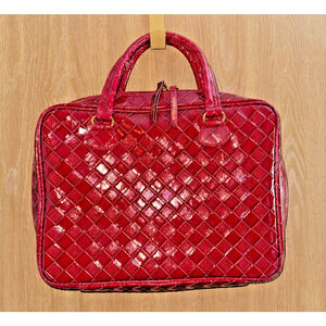 Estee Lauder Makeup/Laptop Tote with Wallet Faux Leather Lattice Deep Red 13"